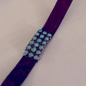 Barse silver leather turquoise bracelet